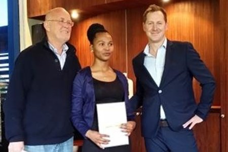  The top student, Nozi Danisa with Michael Lutzeyer (left) and Craig Versfeld